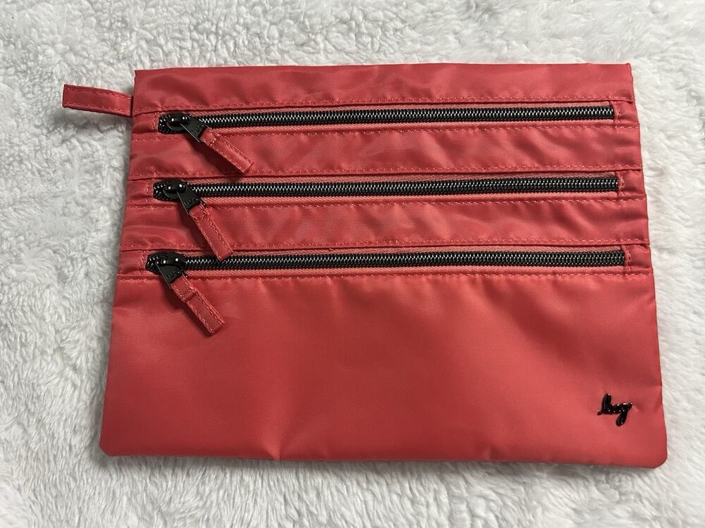 Lug Life Kickline Triple Zip Storage Pouch Pink/coral with Zipper Closure